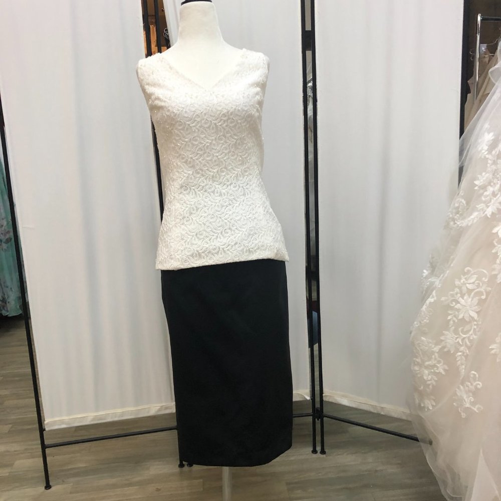 NEW 2-Piece Ivory & Black Mother of the Bride/Groom Formal Lace Dress SIZE 12